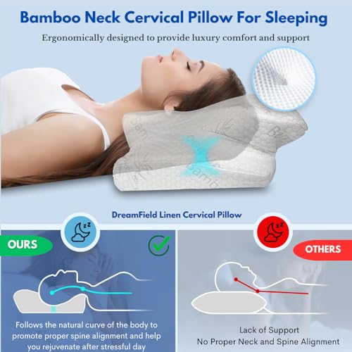 Travesseiro cervical de raiom de bambu para alívio da dor no pescoço – Travesseiro ergonômico de esp