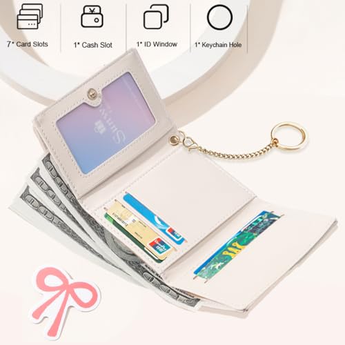 Image of Sunwel Fashion Cute Coquette Bow Wallet with Key-chain Aesthetic Card Holder ID Window for Women Girls (392CREAM)