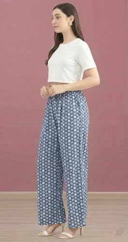 Image of Set of Combo Trouser and Pants for Girls and Women's Relaxed Fit Stretchable Regular Fit Palazzos Lightweight Elastic Waistband Bottoms for Daliy Office & Casual Wear