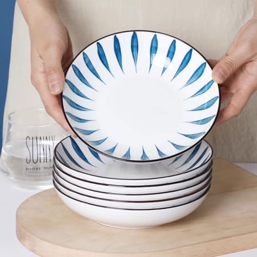 Bols à pâtes en céramique sous glaçure | Lot de 10 assiettes creuses de style chinois pour la maison