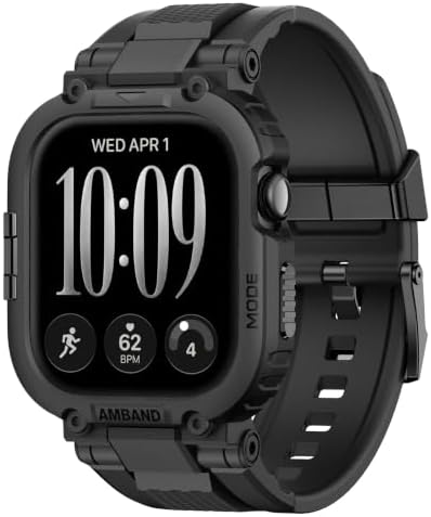 amBand M1 Rugged Case with Strap Compatible with Apple Watch Series 8/7 45mm, Durable TPU Military Sport Wristband with Bumper Protective Cover Designed for iWatch 6/SE/5/4/3/2/1 44mm 42mm Men