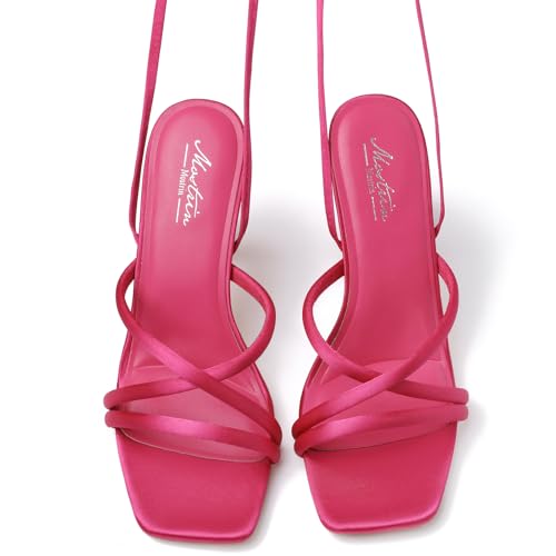 Image of Mostrin Womens Sandals Strappy Heels for Women Lace Up Square Open Toe Heels Tie Up High Heeled Sandals for Prom, Party, Daily Wear
