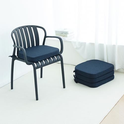 Helios&Hestia Indoor Dining Chair Cushions with Ties for Kitchen, Outdoor Seat Pads with Removable Cover, Non-Slip Bottom, Waterproof, High-Resilient Foam, 17" x 16" x 2", Set of 4, Navy Blue