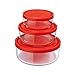 Bormioli Rocco Gelo 3pc Storage Glass Container Set with Red Lid, 11.62, 24.37, 44.62oz.