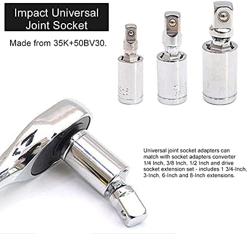 Impact Universal Joint Socket Sets 1/4 Inch, 3/8 Inch, 1/2 Inch Swivel Extension Drive U-Joints for Socket Adapter, Bar Extension,360 Degree Rotation Impact Wrench Accessories(Silver)