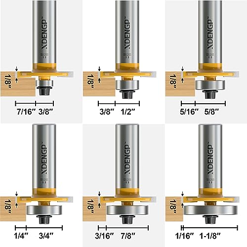 Image of Rabbet Router Bit Set 1 /2 Shank, Rabbeting Router Bits 1pcs with 6 Bearings for Interchangeable and Adjustable Multi Depths Cutter 1 /8 inch, 1 /4 inch, 5 /16 inch, 3 /8 inch, 7 /16 inch, 1 /2 inch