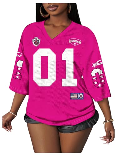 Image of RoseSeek Women's Jersey Shirts Number Graphic V Neck Football T Shirts Tops