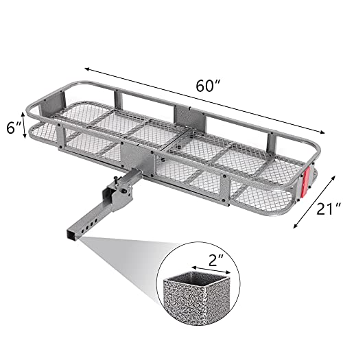 Titimo 60"X21"X6" Folding Hitch Mount Cargo Carrier - Luggage Basket Rack Fits 2" Receiver - Rear Cargo Rack For Suv, Truck, Car(Includes Cargo Net, Ratchet Straps, Waterproof Cover) - 550Lb Capacity #TOP1
