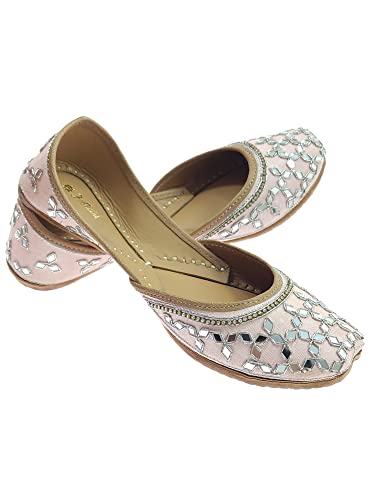 Image of Fulkari Women's Mirror Genuine Soft Leather Juttis | Bite and Pinch Free Jutis | Ladies Punjabi Jutti | Wedding Flat Stylish Mojari | Phulkari Ethnic Flats For Girls |
