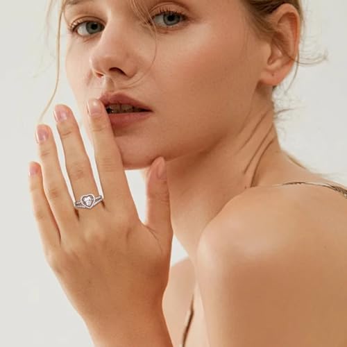 1CT Center Heart Cut Moissanite Wedding Ring Set for Women,18K Rose Gold Platinum Plated Stackable Bridal Sets 925 Sterling Silver Halo Moissanite Engagement Ring Sets Gift for Anniversary Wedding3