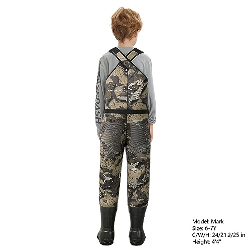 image for BASSDASH Kids Neoprene Chest Waders Bare Camo for Fishing Hunting with