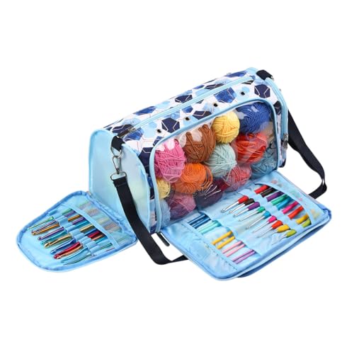 Image of Perspectivable Crochet Bag Organizer,Portable Knitting Bag,Yarn Storage Organizer for Crochet Hooks,Yarn Bag for Crocheting,Knitting Needles and Other Accessories, Gift for Mom Women(Blue)