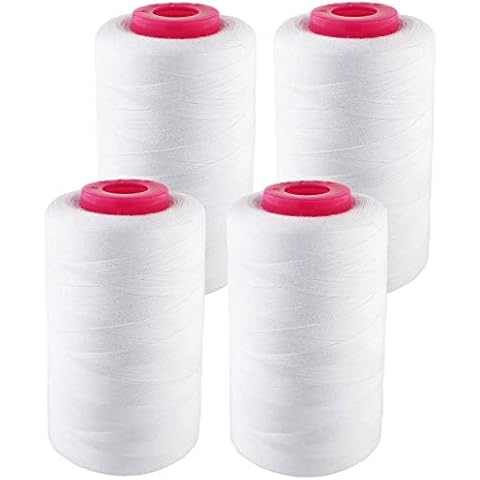 4 PACK of 6000 (24,000 total) Yard Spools White Sewing Thread All Purpose 100% Spun Polyester Overlock Cone Cover