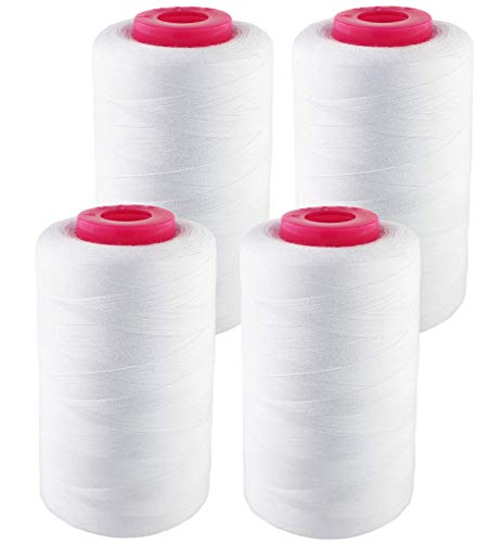 4 PACK of 6000 (24,000 total) Yard Spools White Sewing Thread All Purpose 100% Spun Polyester Overlock Cone
