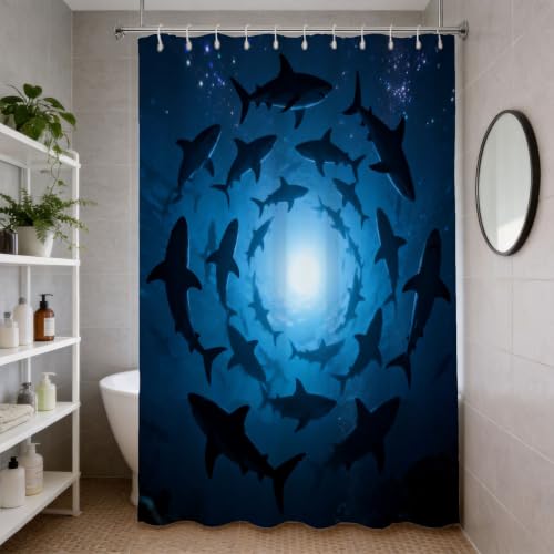 Rideau de douche anti moisissure 3D requin avec anneaux de fixation inclus - 4