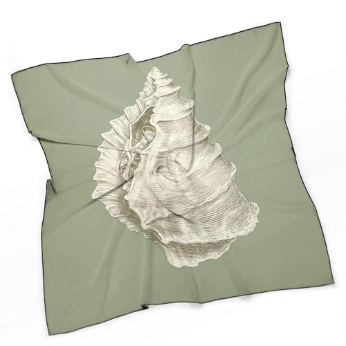 Vintage Conch Shell on Sage Green Minimal Women Hair Scarf Square Silk Like Head Scarves Handkerchief Satin Neck Scarf3