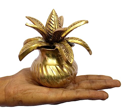 Image of eSplanade Brass Kalash Kalasha with Coconut Shriphal Leaves for Temple Attire - Decorative Items - Home Decor - Golden - 4.5 inch Inches