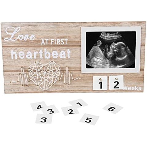 ROWEQPP Sonogram Picture Frame Wooden Creative Baby Ultrasonic Countdown Photo Frame 5x4inch Love at First heartbest Pregnancy Announcement Gifts for New Mom Gifts Baby Nursery Decor Cover