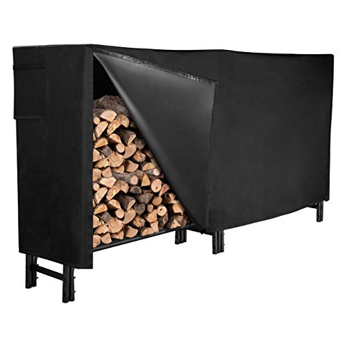 GASPRO 8FT Firewood Rack with Cover, Heavy Duty Steel Tubular Firewood Storage Holder Set for Outdoor and Indoor Use, Easy to Assemble, High Capacity Storage