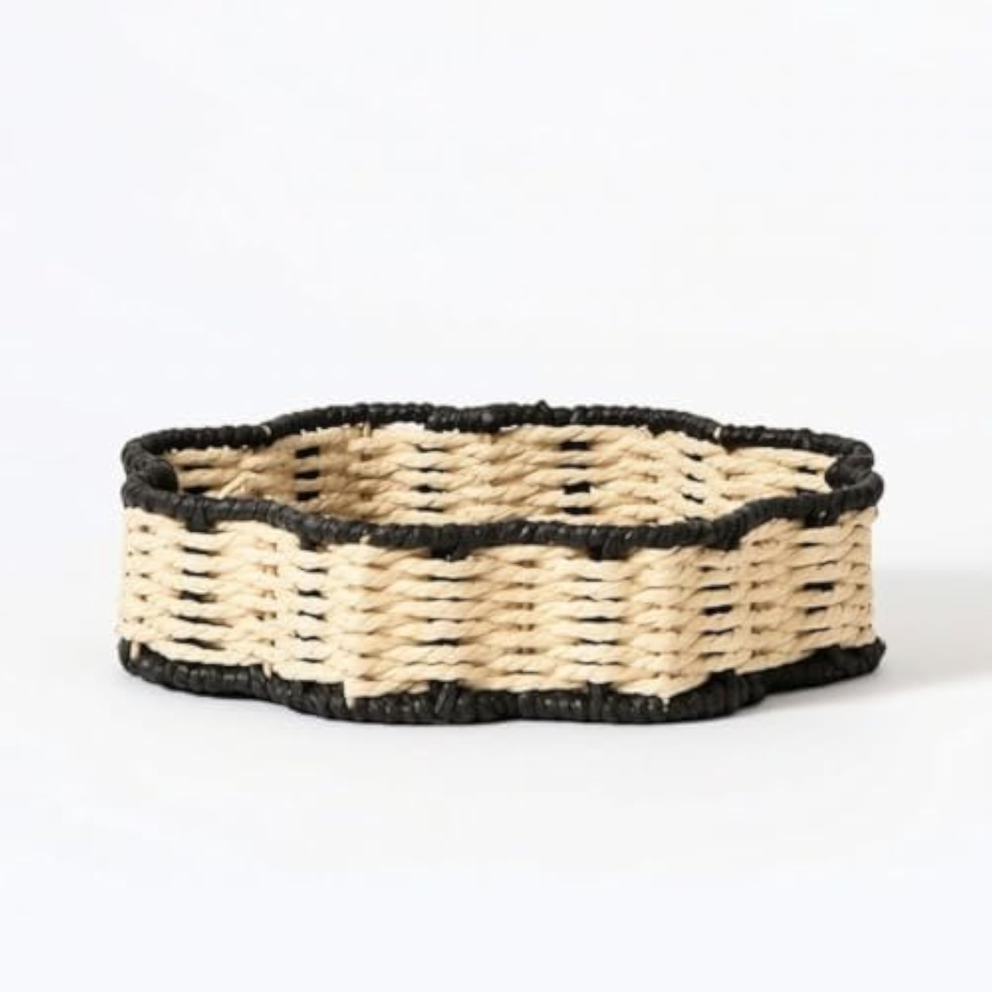 Two-Tone Paper Rope Tray, Braided Handwoven Design