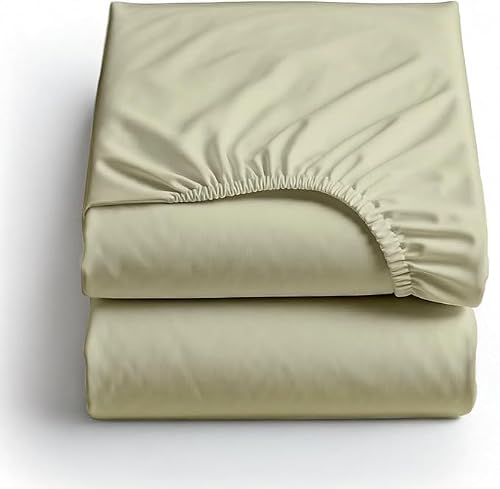 2-Pack Full XL Fitted Sheets - Pure Cotton Percale, 16-inch Deep Pocket, Beige