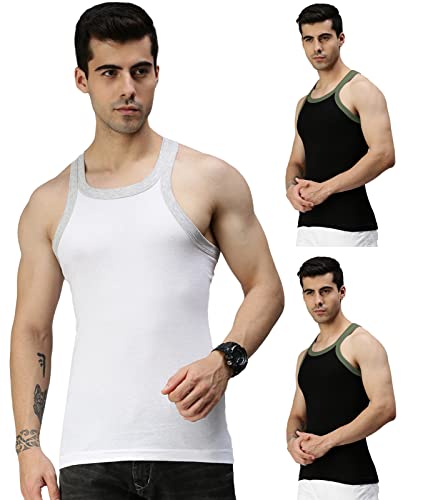 Image of Lux Cozi Men Pack of 3 Pure Cotton Assorted Gym Vest (Size :