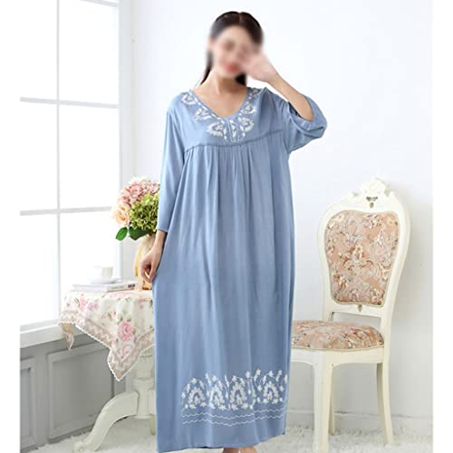 Walnut Spring Pajamas Women's Long Loose-Fitting Pajamas Embroidered Fall Pajamas Pajamas Plus Size (Color : A, Size : L Code) #TOP4