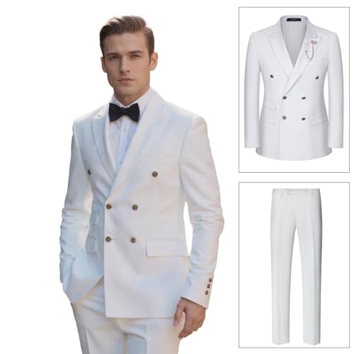 Double Breasted Suit for Men Gold Button Trim for Prom Blazer Peak Lapel Jacket Pants Tuxedo Suit Set2