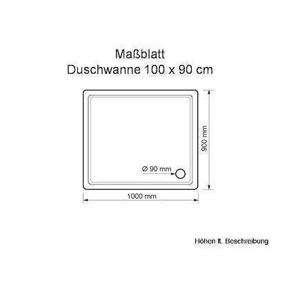 Acryl Duschwanne superflach GERADE UNTERSEITE - zum direkten Aufkleben geeignet, rechteckig weiß/aus Deutscher Produktion/verschiedene Größen (weiß, 100 x 90 cm) – Bild 3