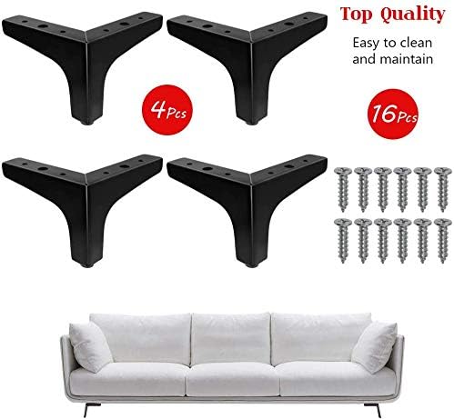 Shiwaki 4pcs 4-Inch Furniture Legs, Modern Style Furniture Metal Sofa Legs Triangle Feet for Table Cabinet Cupboard Couch Chair(Black) - Image 4