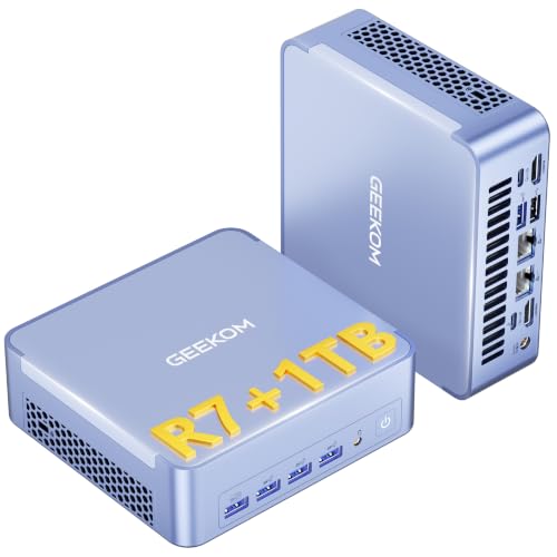GEEKOM AX8 Max Silent Operation Mini PC Office/Multitasking/NAS, AMD Ryzen 7 8745HS |16GB DDR5 1TB SSD|Windows 11 Pro |Radeon 780M, USB4.0(40Gbps), Dual 2.5GbE LAN |8K Quad Display, SD Card Slot