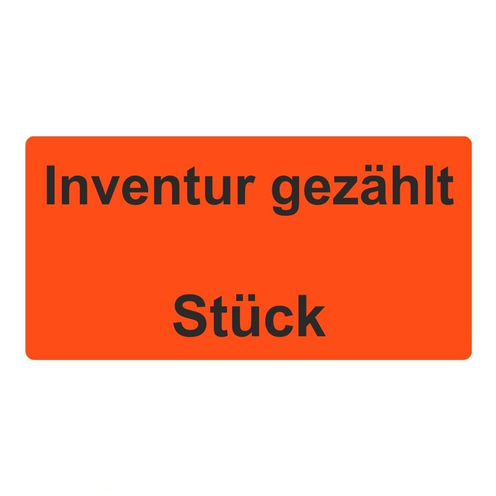 Inventuretiketten, Inventuraufkleber - Inventur gezählt Stück - 100 x 50 mm - 500 Stück (Leuchtrot)