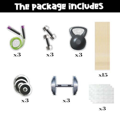 Image of Set of 15,Gym Theme Centerpiece Sticks,Weight Lifting Motion Table Toppers,Biceps Dumbbells Kettlebells Bodybuilding Cupcake Picks,Fitness Themed Birthday Party Decorations