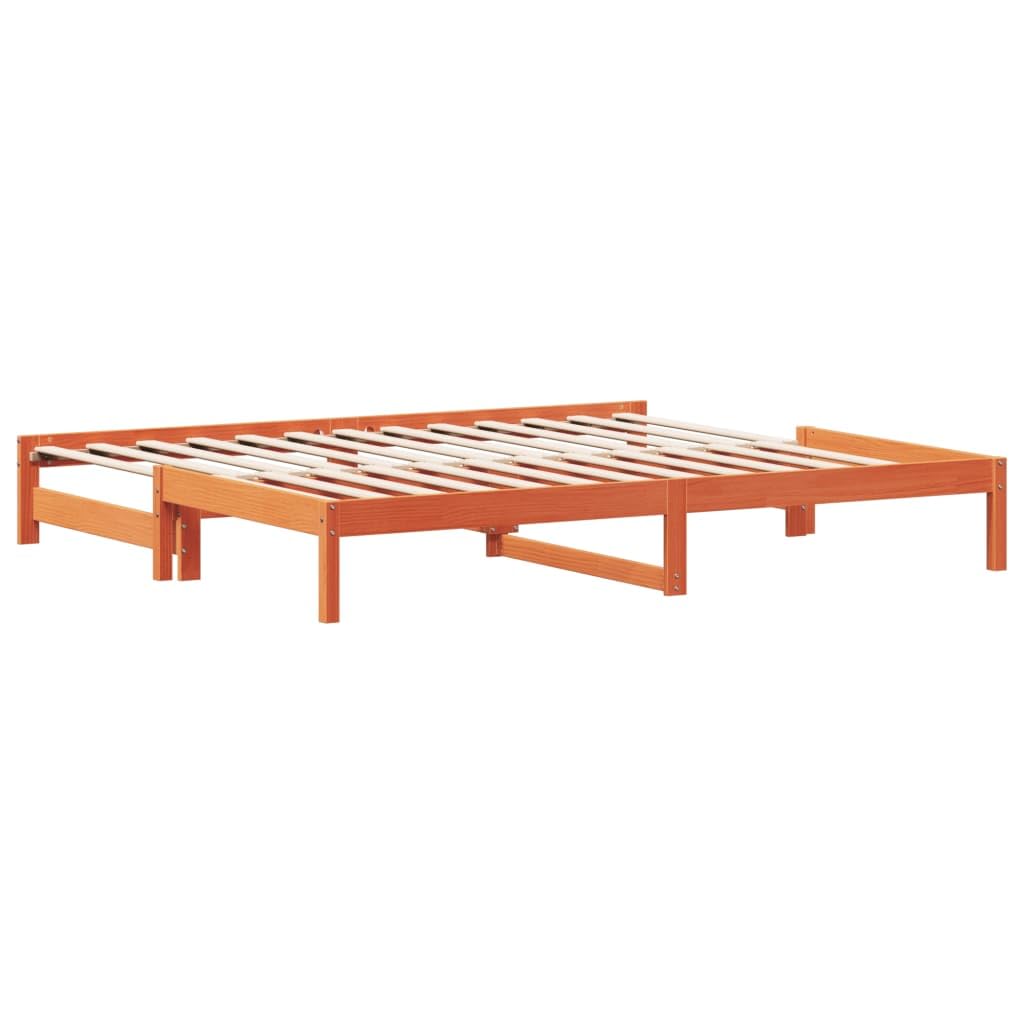 vidaXL Sofá Cama con Nido, Cama de Invitados, Somier de Dormitorio, Sofá Descanso para Salón Sótano, Madera Maciza de Pino Marrón Cera