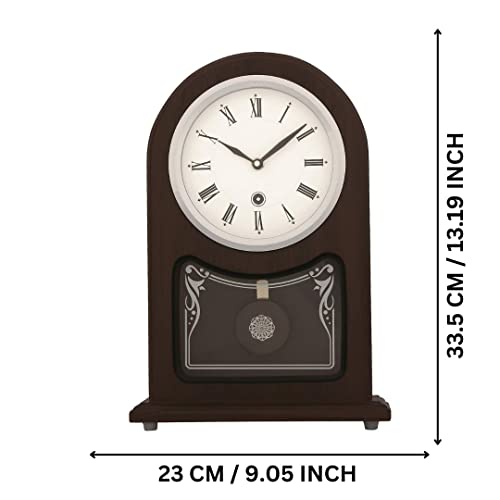 Image of CHRONIKLE Decorative Vertical Wooden Analog Pendulum Home Decor Roman Figure Table /Desk Clock with Sweep Movement (Size: 23 x 8 x 33.5 CM | Weight: 1240 grm | Color: Rosewood)