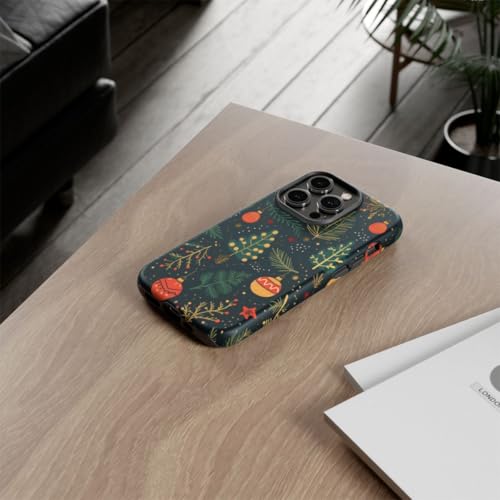 Coque rigide iPhone 14 Pro mate noire à motif de Noël et branches de pin - 4