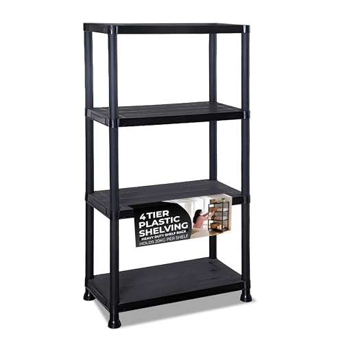 3/4/5 Tier - Plastic Shelving Unit | Garage Shelving Units | Storage Shelves | Shelving Units for Storage | Plastic Racking | Racking Shelving Unit Warehouse Garage Shed and Workshop (4 Tier)