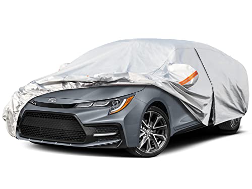 Image of Kayme 6 Layers Car Cover Custom Fit for Toyota Corolla Sedan (2000-2025) Waterproof All Weather for Automobiles, Outdoor Full Cover Rain Sun UV Protection with Zipper Cotton /Silver