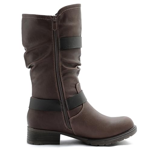 GLOBALWIN Mid-Calf Brown Comfortable Fashion Dress Boots For Women Low Heel Size 7M - image 6