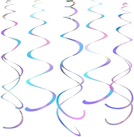 MIJIE Swirl Party Decorations Plastic Streamers Hanging Decorations for Ceiling (40pcs, Iridescent)