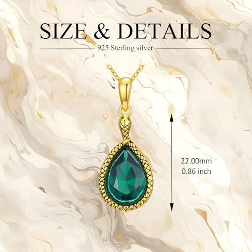 Collier émeraude goutte plaqué or 18k avec chaîne serpent 45 cm