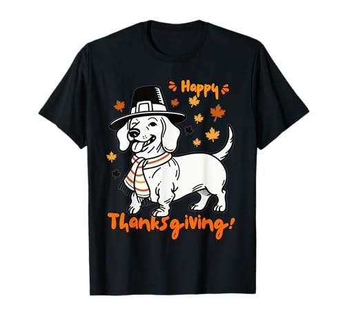 Feliz Día de Acción de Gracias Dachshund Peregrino Amantes de Perros Hombres Mujeres Camiseta