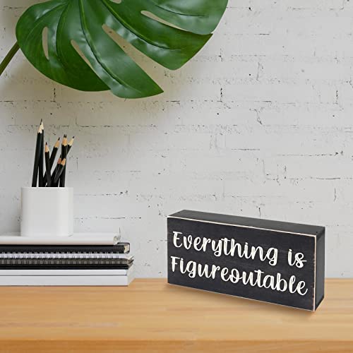 Esur Home Office Desk Black Decor - Inspirational Farmhouse Wooden Box Sign - Everything Is Figureoutable #TOP5