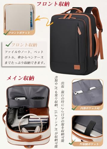 VENDAGO リュック 30L 大容量 ビジネスリュック レディース 拡張 機内持ち込み 4WAY 1つ4役 多機能 バックパック 旅行バッグ 15.6インチ PC リュックサック 撥水加工 通勤 出張 通学 乾湿分離ポケット USB充電ポート の商品画像 4