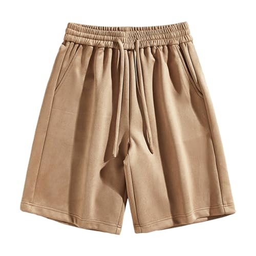 Pantalones cortos deportivos de gimnasio para hombre, pantalones cortos de chándal para hombre, de seda de leche, compuesto de gamuza de 320 g, pantalones cortos ligeros de verano con cordón elástico