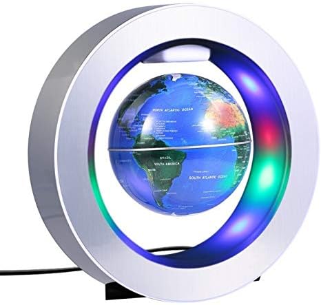 ZAMTAC Round LED World Map Decor Home Electronic Magnetic Levitation Floating Globe Antigravity LED Light Gift Decoration American Silver blac