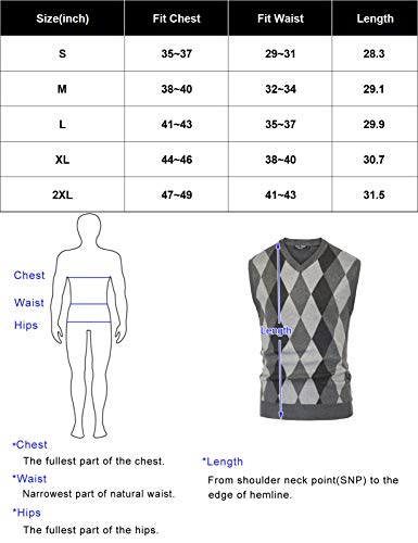 Pj Paul Jones Mens Argyle Sweater Vest Slim Fit V-Neck Lightweight Pullover Vest Black L #TOP3