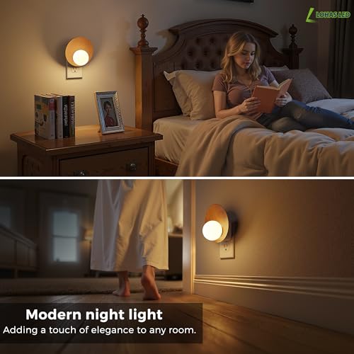 Image of L LOHAS LED Night Light, Cozy Rustic Farmhouse Night Light | 2 Pack, Dusk to Dawn Sensor, 3000K Soft White, Brightness Adjustable, Vintage Nightlight for Bathroom Adults