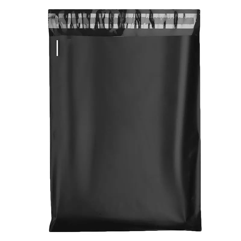 KAV Black Mailing Postal Bags 100 Pack - Strong Poly Mailers, Tear Resistant, Waterproof Courier Shipping Bag - Self Seal Postage Envelopes, Mixed Plastic Mailers (35 x 45 CM / 13.8" x 17.8")