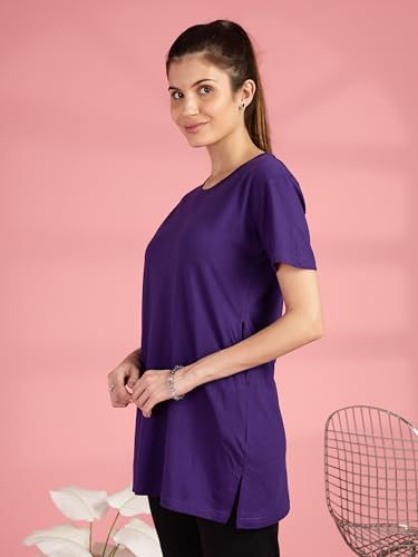 Image of 9shines Label Cotton Plus Size Long T-Shirt Tunic | Hip Covering Regular Top Nightwear| Sleepshirt Lounge wear for Women with Pocket (M-7XL)